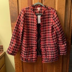 Chico NEW WITH TAGS, Jacket RED and BLACK Tweed, size 1 or 8-10 Medium. CLASSY